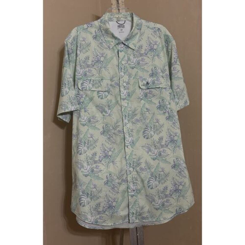 Men’s Izod Saltwater Mint Green/Lavender Tropical Short Sleeve Shirt Size XL